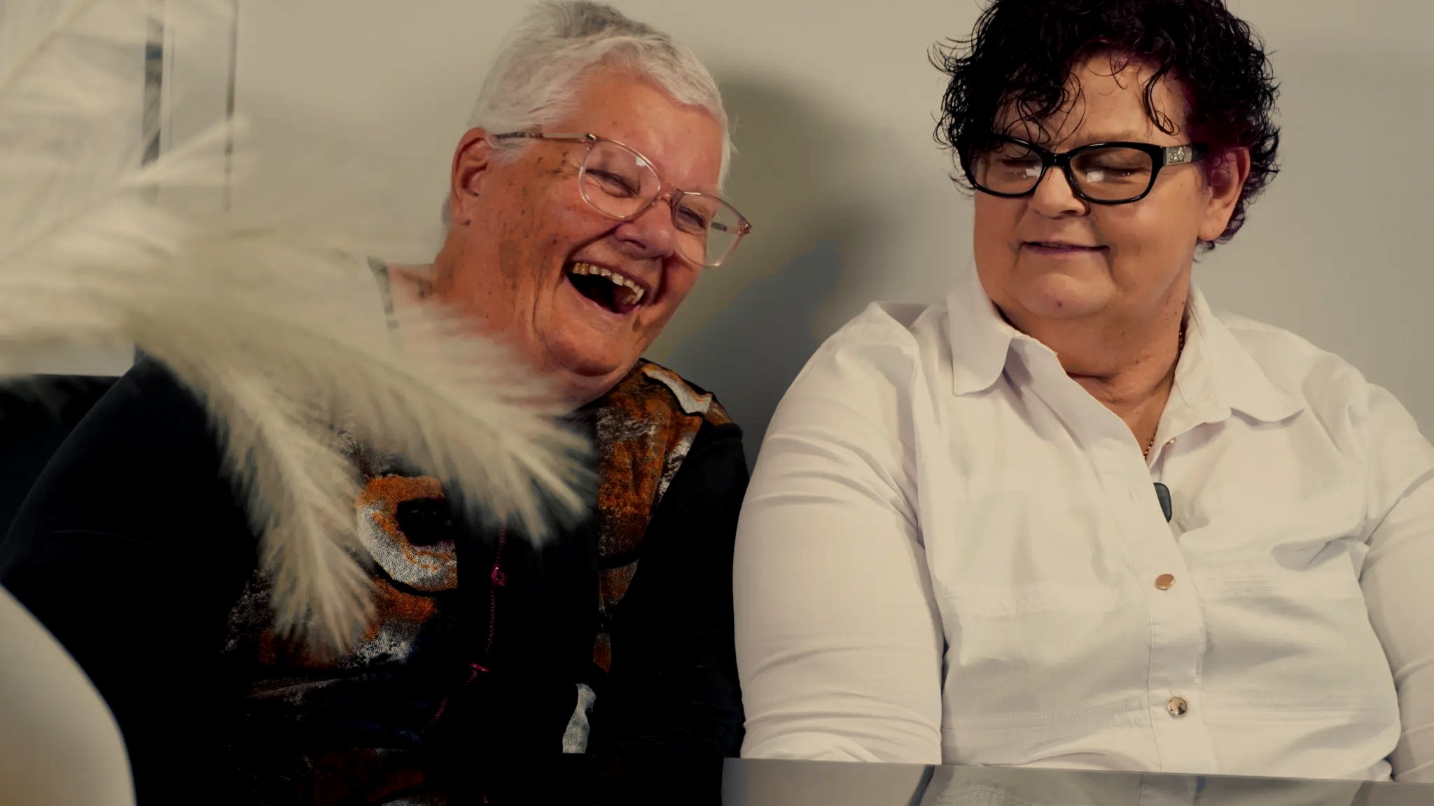Anne and her mother laughing